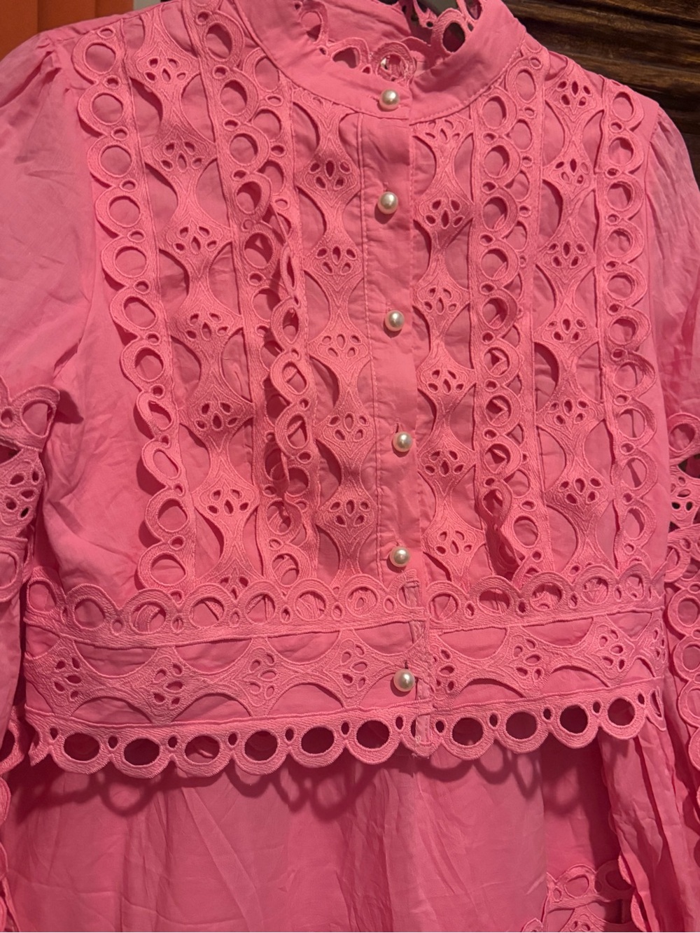 Women’s Pink Eyelet Lace Long Sleeve Maxi Jacket and Skirt Set - Picture 2 of 6